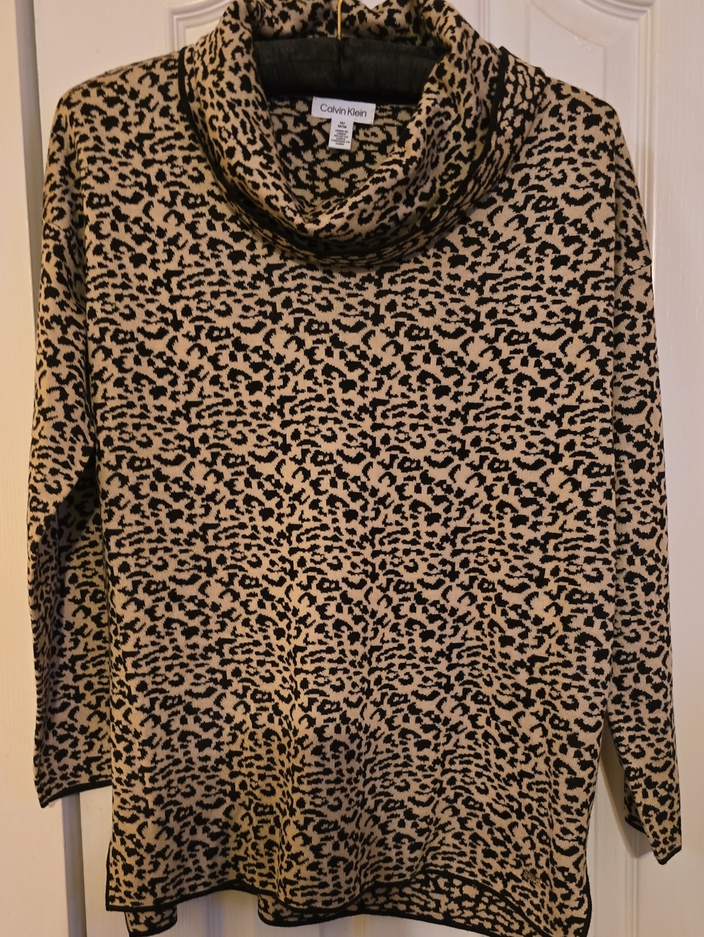 Calvin Klein Leopard Print Cowl Neck Sweater M